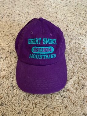 Purple Baseball Cap with Teal 'Great Smoky Mountains' Embroidery